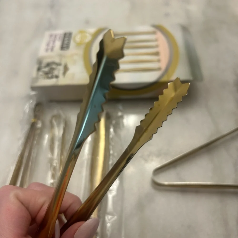 Hinmay Gold Stainless Steel Cocktail Mini Tongs Set - Picture 8 of 11